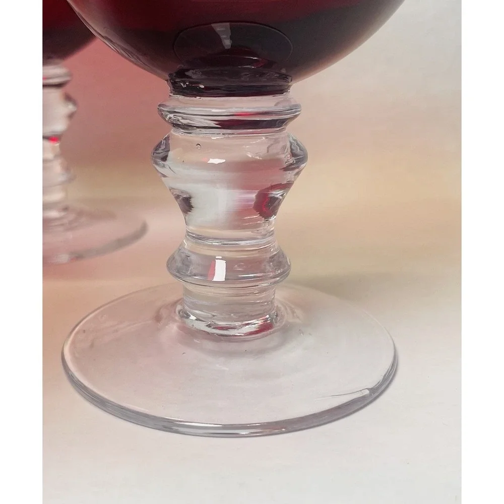 Ruby Red Wine Goblets Clear‎ Stems And Base Drinking Glasses Set of 4 Gothic